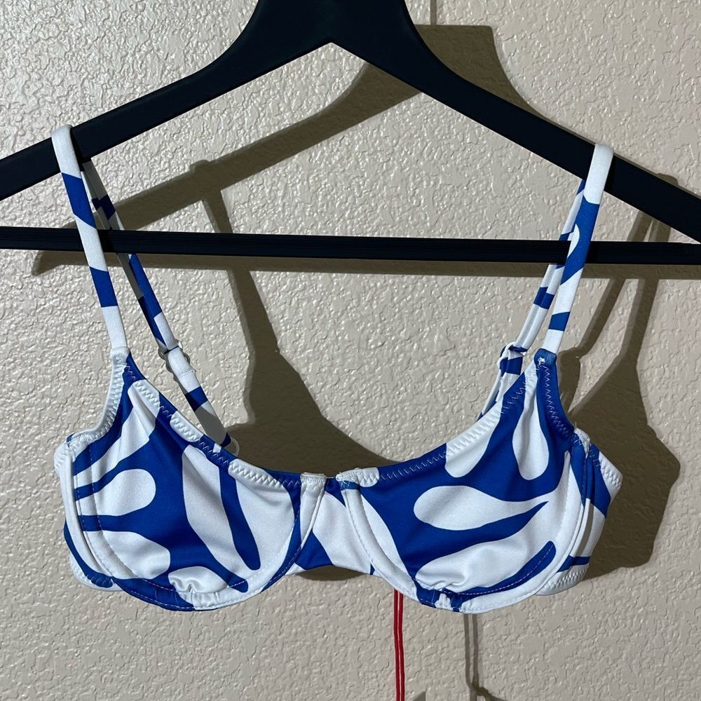 SOLID & STRIPED Blue and White Bikini Top